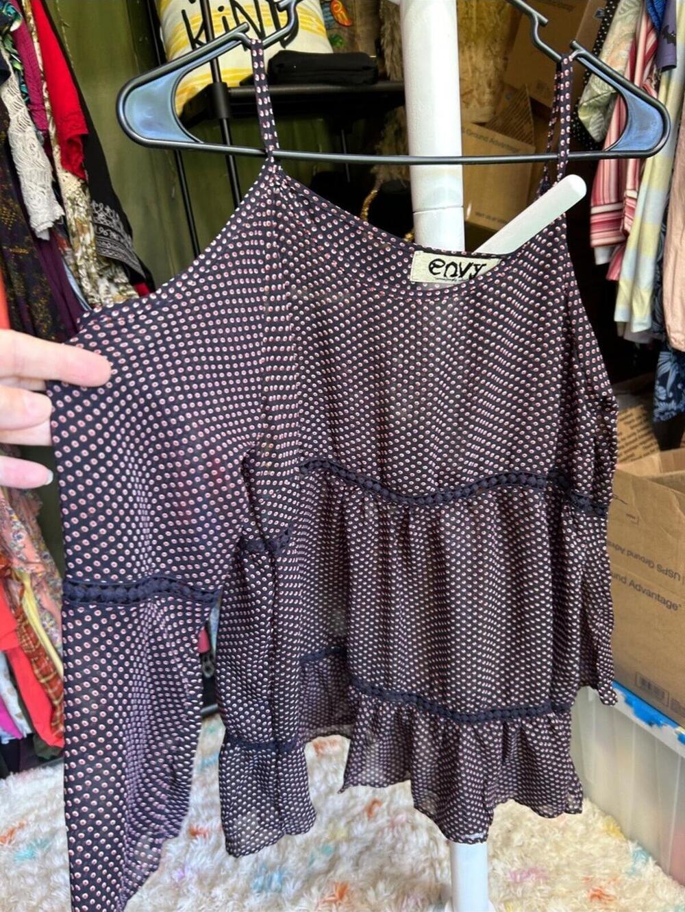 Envy Black and Red Polka Dot Cold Shoulder Blouse Size M